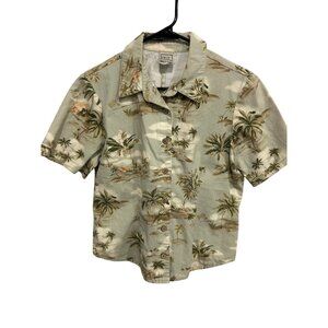 Vintage Pine Cove Hawaiian Shirt Green Beige Sz 8 Short Sleeve Tropical Beach
